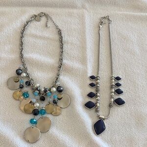 White House Black Market Silver and Blue Necklace Duo